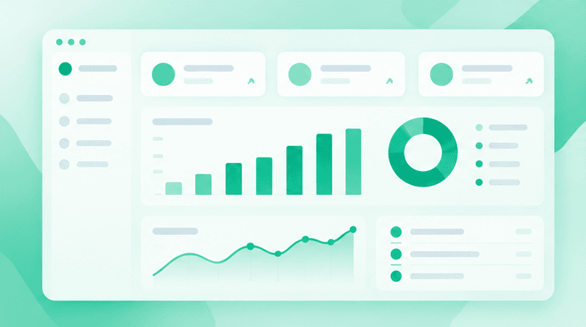 Green analytics dashboard illustration with bar, donut and line charts for the Traffic Connect case study